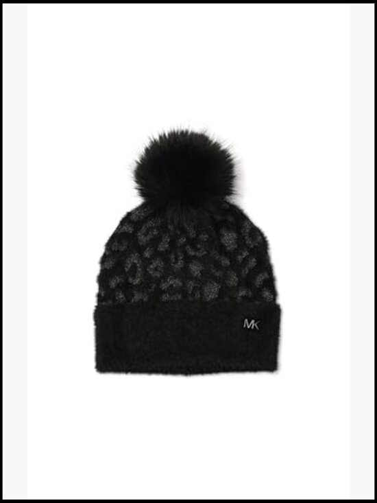 Metallic Feather Leopard Knit Beanie 3-Piece Gift Set